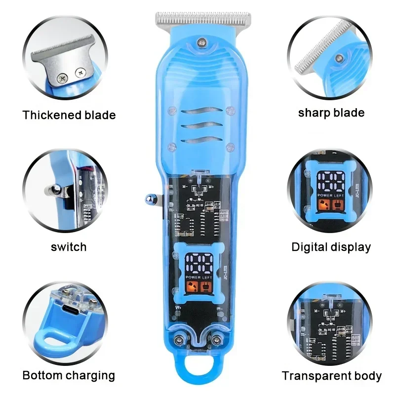 2026 New Transparent Body Electric Hair Clipper Professional Trimmer USB Rechargeable Hair Cutting Machine For Men