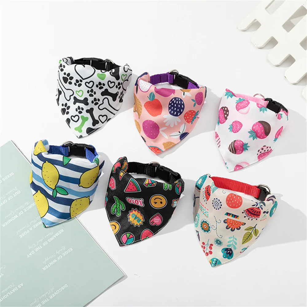 Cute Print Cat Dog Collar with Bandanas for Small Dogs Yorkshire Chihuahua Puppy Triangular Bandage Pet Accessories Supplies