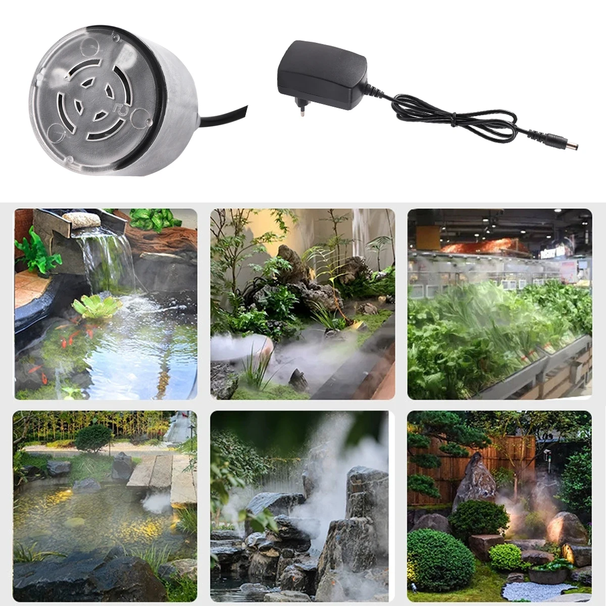 Fish Tank Fish Pond Landscaping Ultrasonic Nebulizer Small Water Rockery Bonsai Atomizer Humidifier & EU Plug Power Adapter 1set