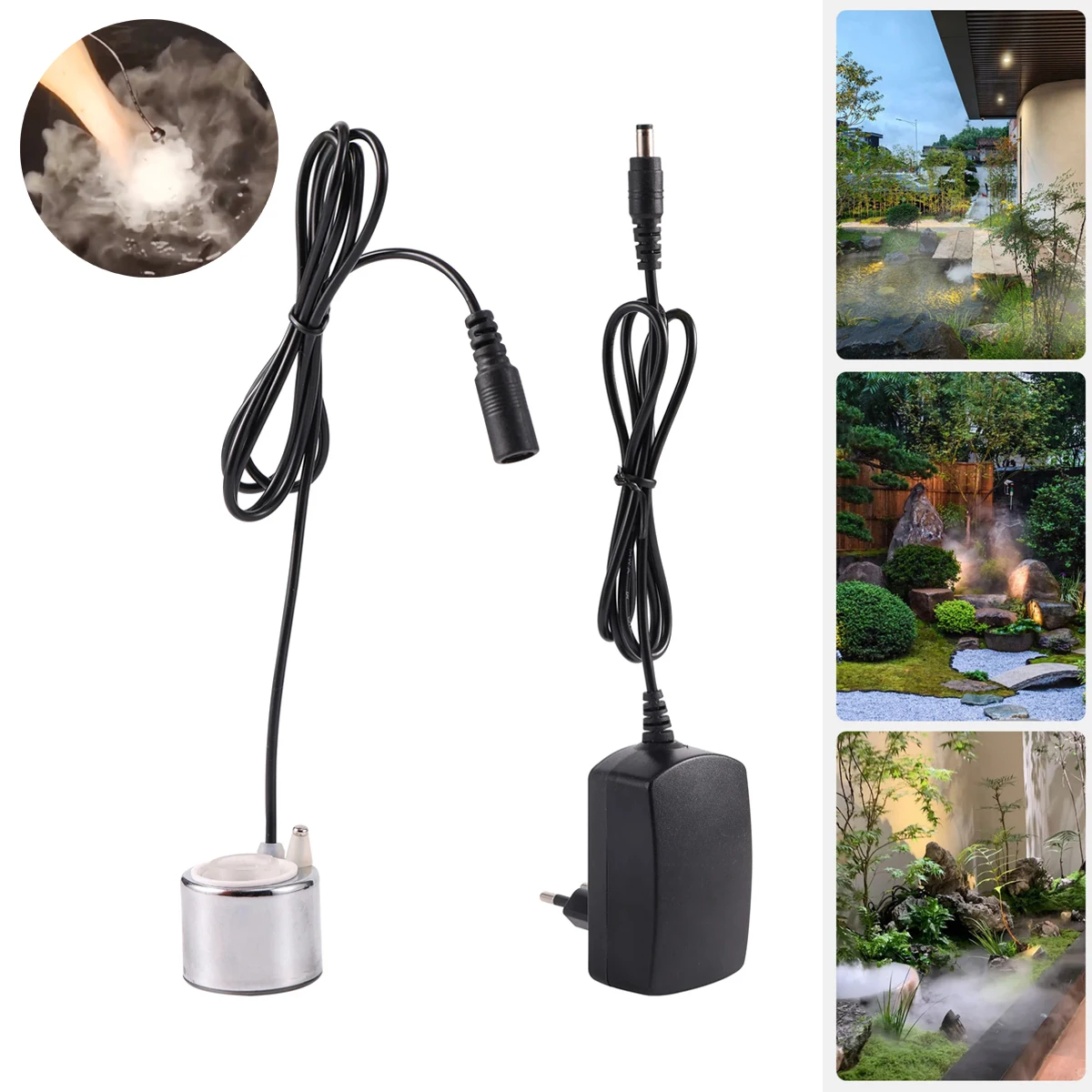 Fish Tank Fish Pond Landscaping Ultrasonic Nebulizer Small Water Rockery Bonsai Atomizer Humidifier & EU Plug Power Adapter 1set
