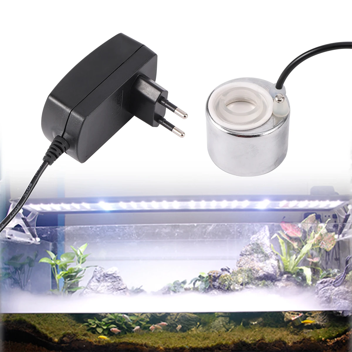 Fish Tank Fish Pond Landscaping Ultrasonic Nebulizer Small Water Rockery Bonsai Atomizer Humidifier & EU Plug Power Adapter 1set