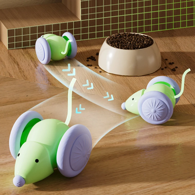 Interactive Cat Toy Electric Mouse Car Automatic Teaser kitten Pet Toys Rechargeable Intelligent Obstacle Avoidance Cat Car Toy