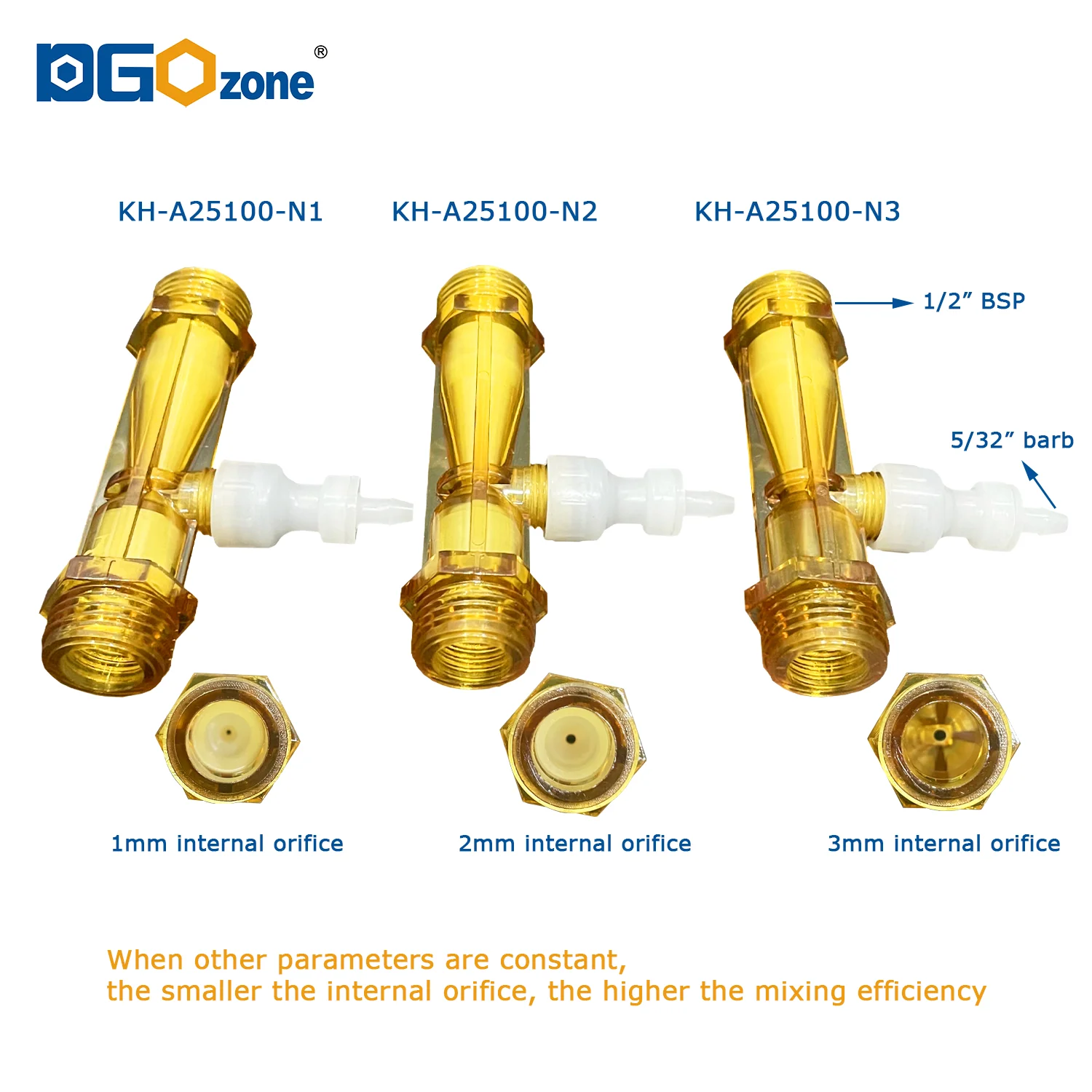 DGOzone PVDF KH-A25100-N 1/2" Venturi Injector with valve Orifice 1mm/2mm/3mm Mixing Gas Liquid for Spa Garden Irrigation