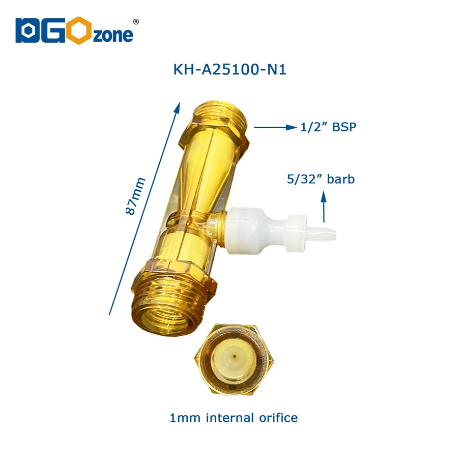 DGOzone PVDF KH-A25100-N 1/2" Venturi Injector with valve Orifice 1mm/2mm/3mm Mixing Gas Liquid for Spa Garden Irrigation