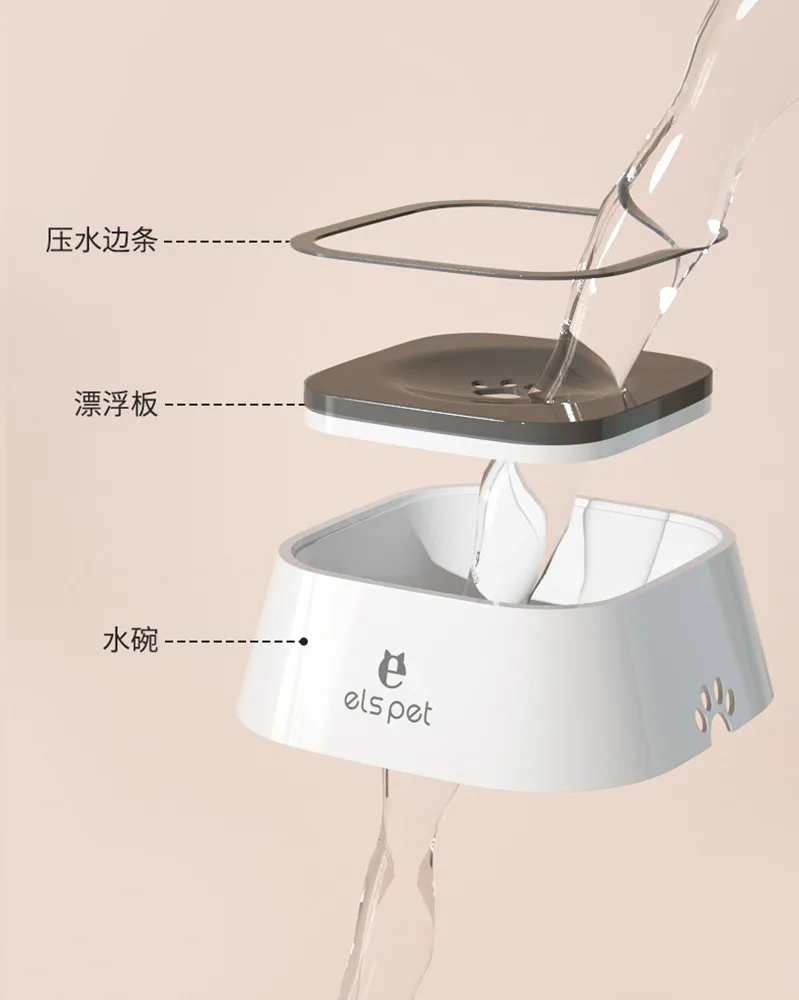 Plastic Dog Drinking Water Bowl with Floating Design Non-Wetting Mouth Cat Water Dispenser Anti-Overflow Pet Feeder 1L Capacity