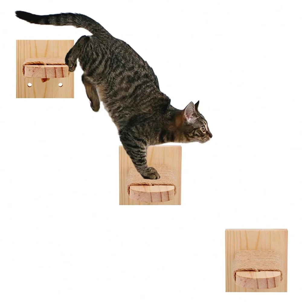 Wooden Cat Wall Steps Climbing Kitten Ladder With Sisal Rope Scratching Post Scratcher Tree Pet Furniture For Indoor Cats