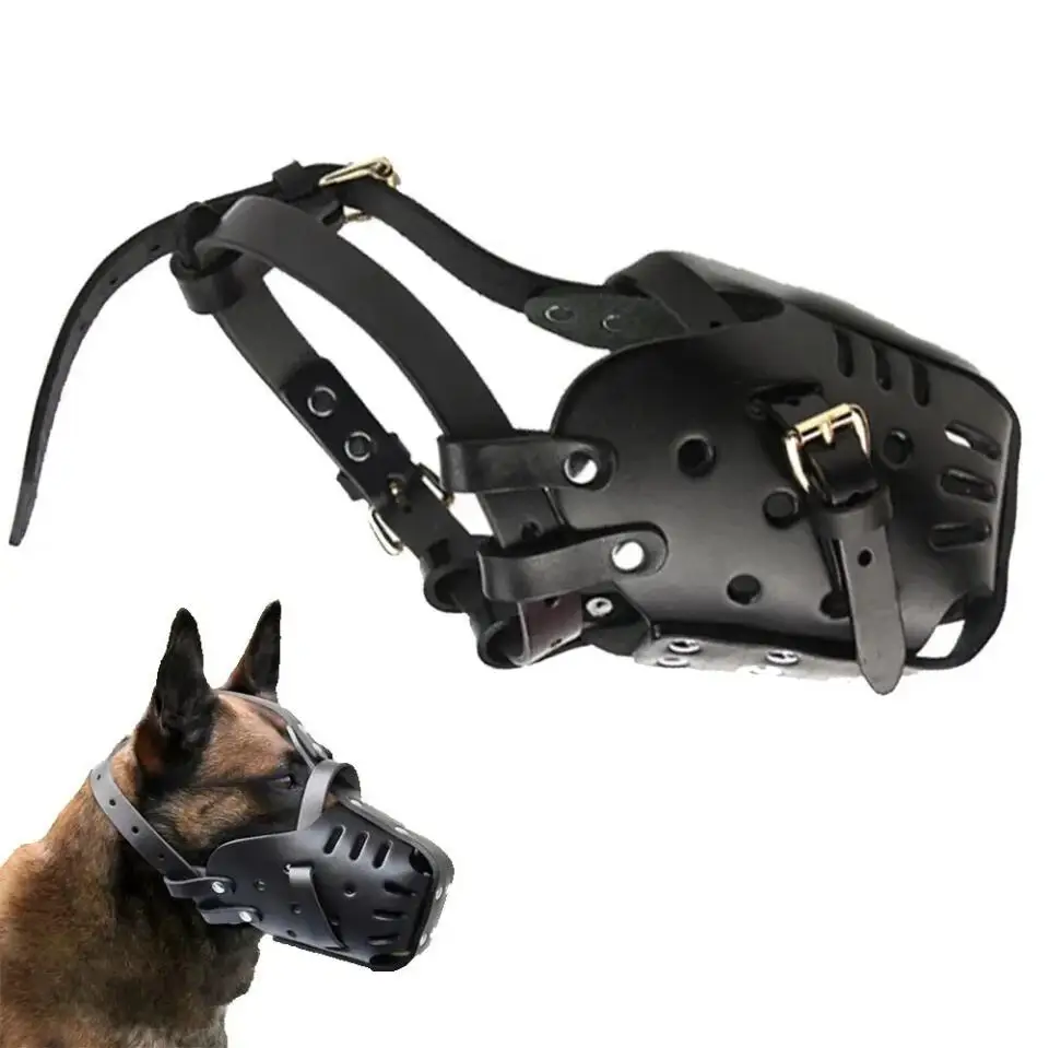 Leather Pet Dog Basket Mouth Cage German Shepherd Doberman Anti Bite Dog Training Defense Masks for Small/Large Dogs