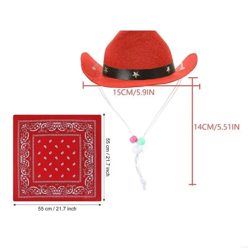 Dog Cowboy Costume Hat Bandanas Set Dogs Adjust Caps Festival Props Outfit