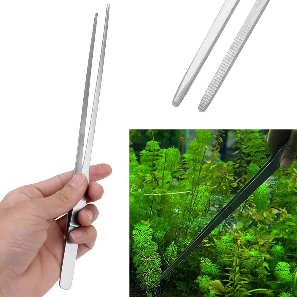 Stainless Steel Aquarium Tweezers Pliers Fish Tank Plant Aquascape Tools Straight Curved Forceps Clip Aquatic Feeding Tongs 27cm