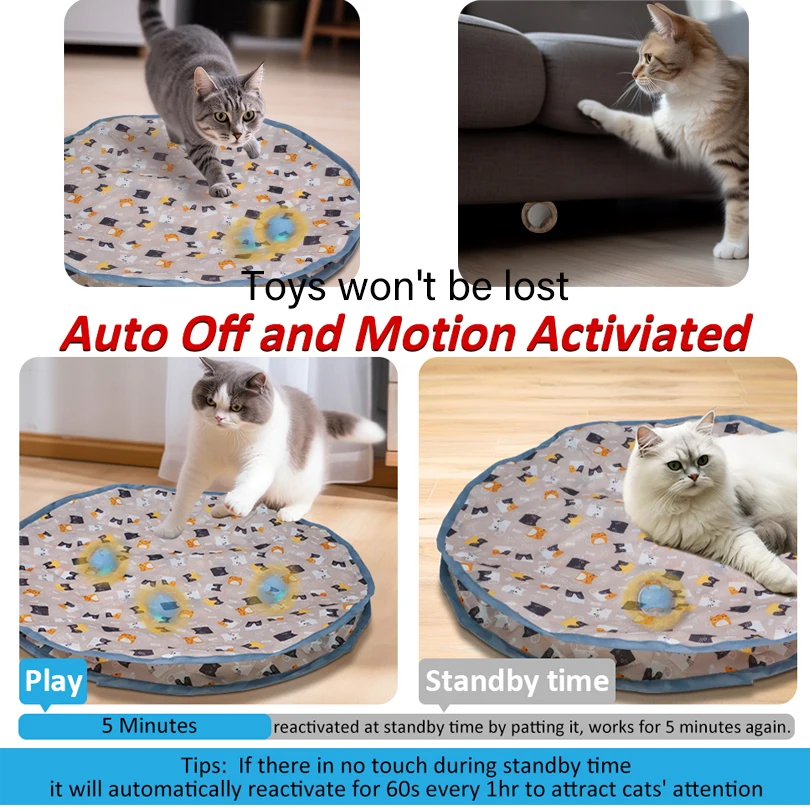 Cat Interactive Toys Ball Cover Set Fast Rolling in Pouch Hide and Seek Kitten Toy Motion Activated Interactive Cat Toy Indoor