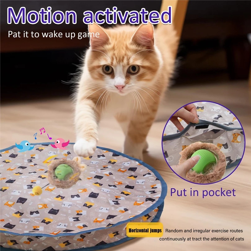Cat Interactive Toys Ball Cover Set Fast Rolling in Pouch Hide and Seek Kitten Toy Motion Activated Interactive Cat Toy Indoor