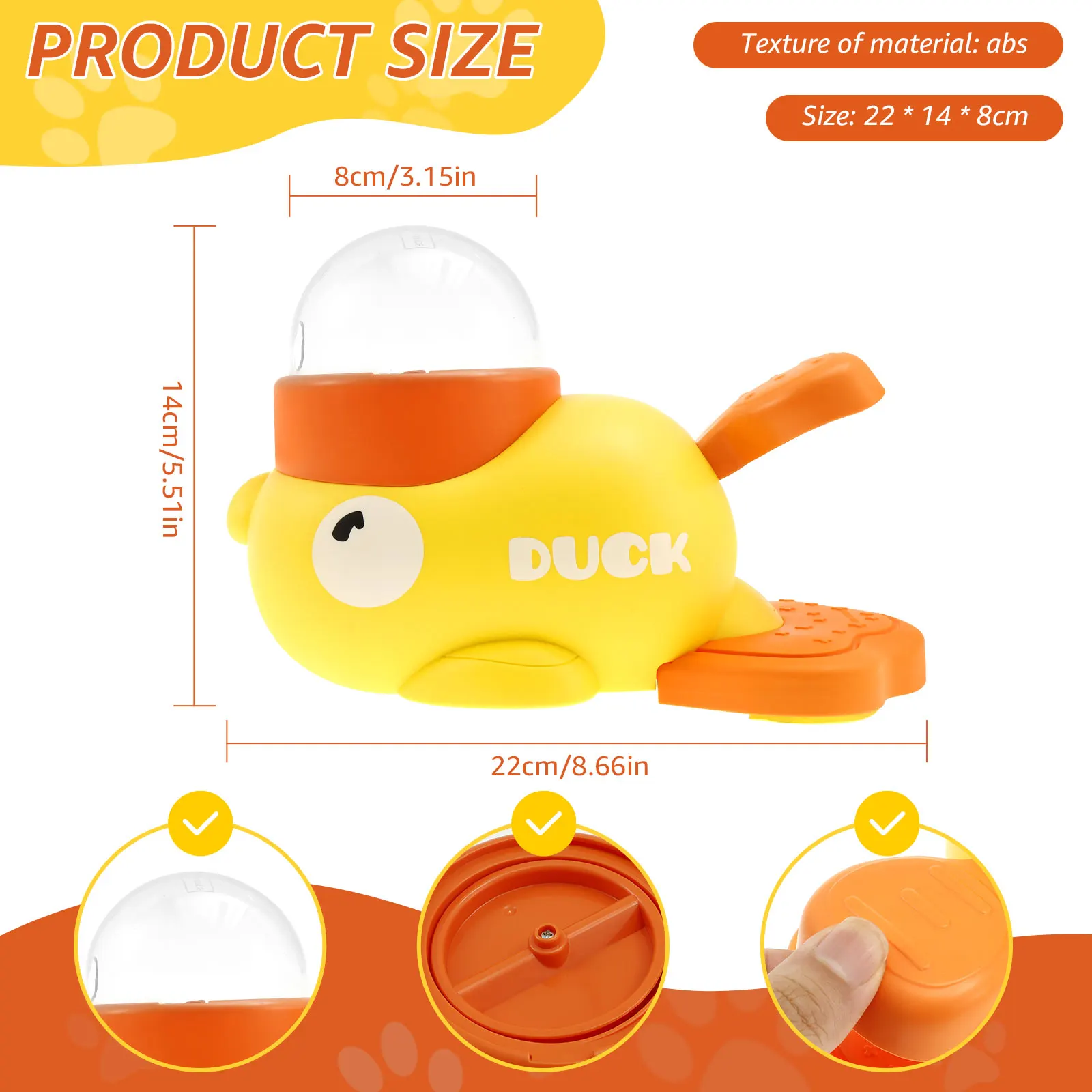 Interactive Duck Shaped Dog Slow Feeder Washable Automatic Dog Feeder Toy with 3 Food Outlet Size for Pets Food Dispenser