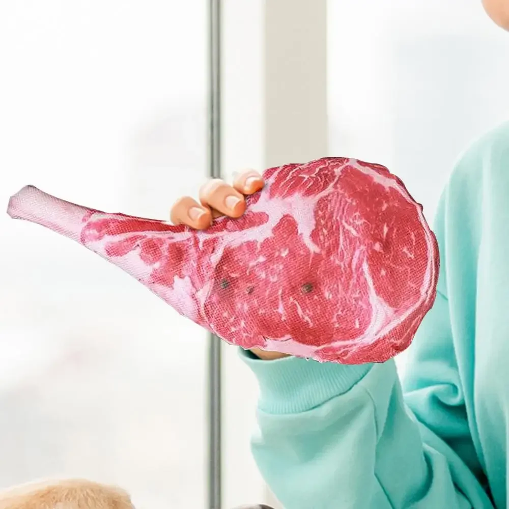 Interactive Stuffed Dog Chew Toy for Small and Medium Dogs Squeak Toy Realistic Steak Shape to Reduce Boring & Anxiety