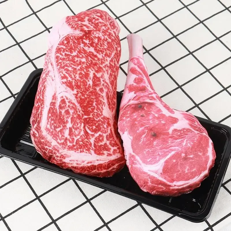Interactive Stuffed Dog Chew Toy for Small and Medium Dogs Squeak Toy Realistic Steak Shape to Reduce Boring & Anxiety