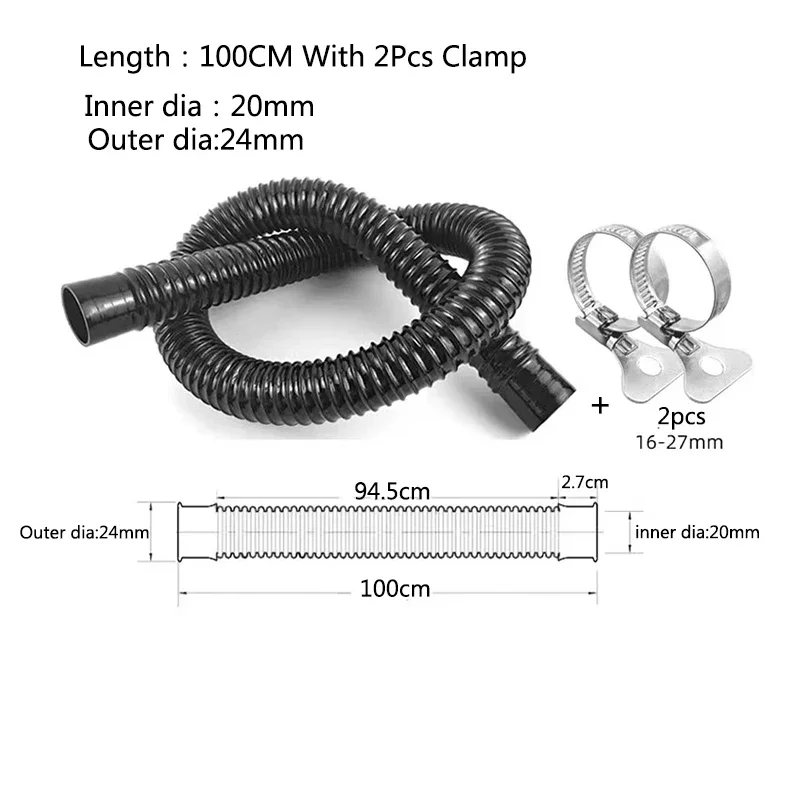 Black Flexible Corrugated Aquarium Hose Durable Fish Tank Inlet Outlet Joint Hose Water Pump Supplies Pipe Easy Install 50/100cm