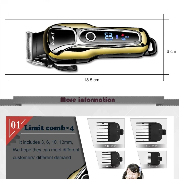 Kemei 100-240v KM-1990 Rechargeable Animal Hair Clipper Professional Dog Hair Trimmer For Cat Hair Remover Pet Grooming Set