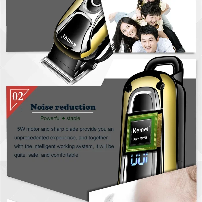 Kemei 100-240v KM-1990 Rechargeable Animal Hair Clipper Professional Dog Hair Trimmer For Cat Hair Remover Pet Grooming Set