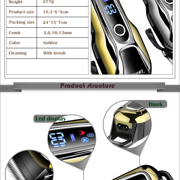 Kemei 100-240v KM-1990 Rechargeable Animal Hair Clipper Professional Dog Hair Trimmer For Cat Hair Remover Pet Grooming Set