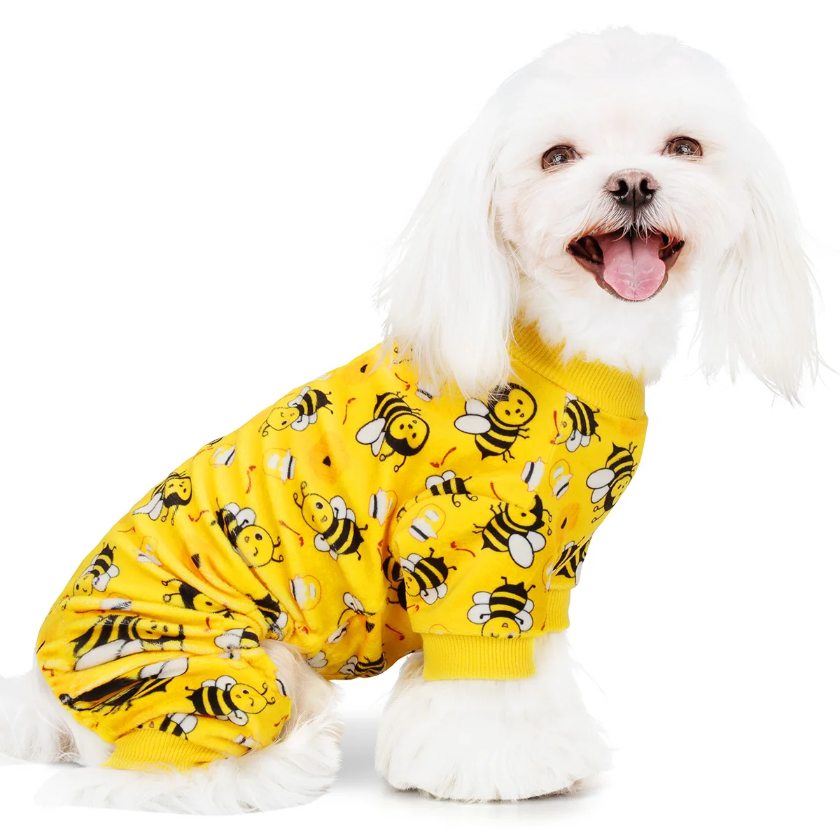 "Funny Bee Dog Pajamas - Soft Stretchy Onesie for Chihuahua Yorkie, Cozy Winter PJs with Feet, Perfect for Small Dogs