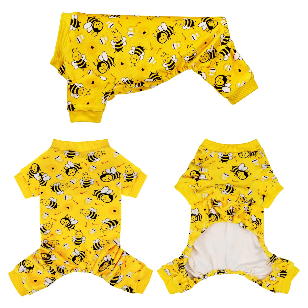 "Funny Bee Dog Pajamas - Soft Stretchy Onesie for Chihuahua Yorkie, Cozy Winter PJs with Feet, Perfect for Small Dogs