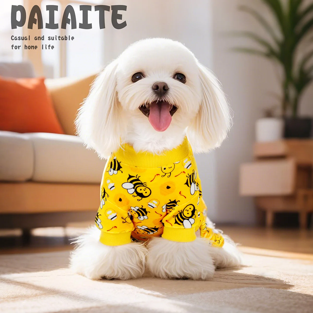 "Funny Bee Dog Pajamas - Soft Stretchy Onesie for Chihuahua Yorkie, Cozy Winter PJs with Feet, Perfect for Small Dogs
