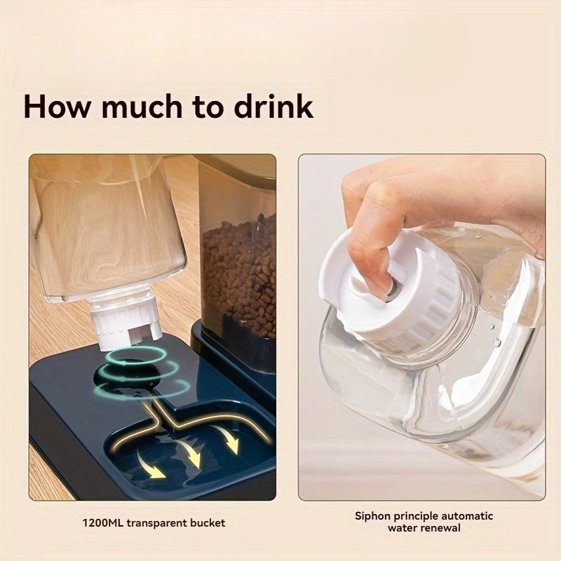 Automatic Cat and Dog Feeder with Drinker - Pet Food Bowl and Drinker Set,Smart Portion Control for Cat and Dog,Without Battery