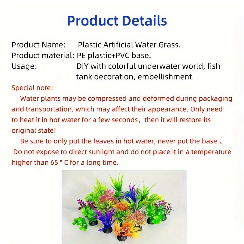 10pcs PVC Artificial Aquatic Plants for Fish Tank Decor, Simulated Aquarium Plant Decorations