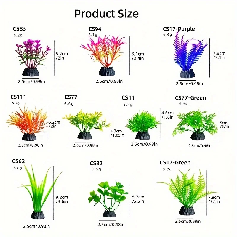 10pcs PVC Artificial Aquatic Plants for Fish Tank Decor, Simulated Aquarium Plant Decorations