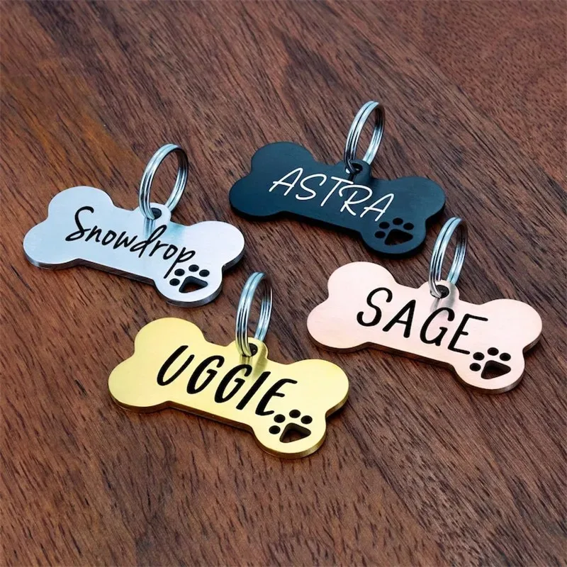 Bone Shaped Pet ID Tag Personalized Dog Cat Name Tags Anti-lost Free Engraving Collar Pendant Bone for Small Medium Large Pet