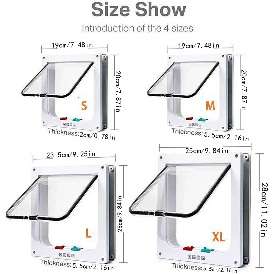 Weather Proof Cat Door 4 Way Locking for Cat up to 20 lbs for Interior Doors, Cabinet, Garage Doors 4 Sizes Pet Door