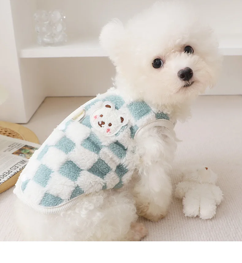 Winter Warm Pet Dog Coat Plaid Dog Clothes with D-ring Plush Pet Jacket for Small Medium Dogs Chihuahua Yorkie Costume