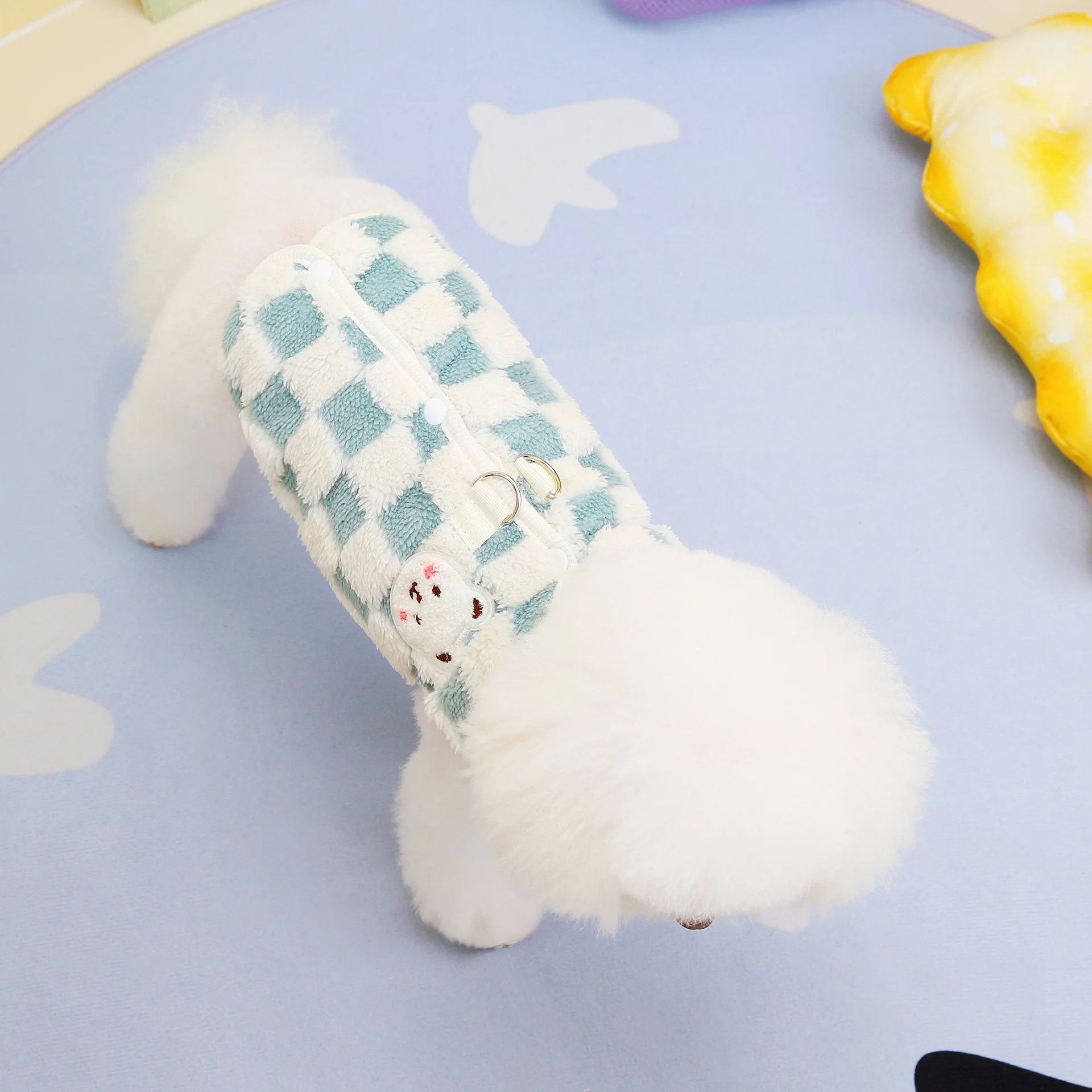 Winter Warm Pet Dog Coat Plaid Dog Clothes with D-ring Plush Pet Jacket for Small Medium Dogs Chihuahua Yorkie Costume