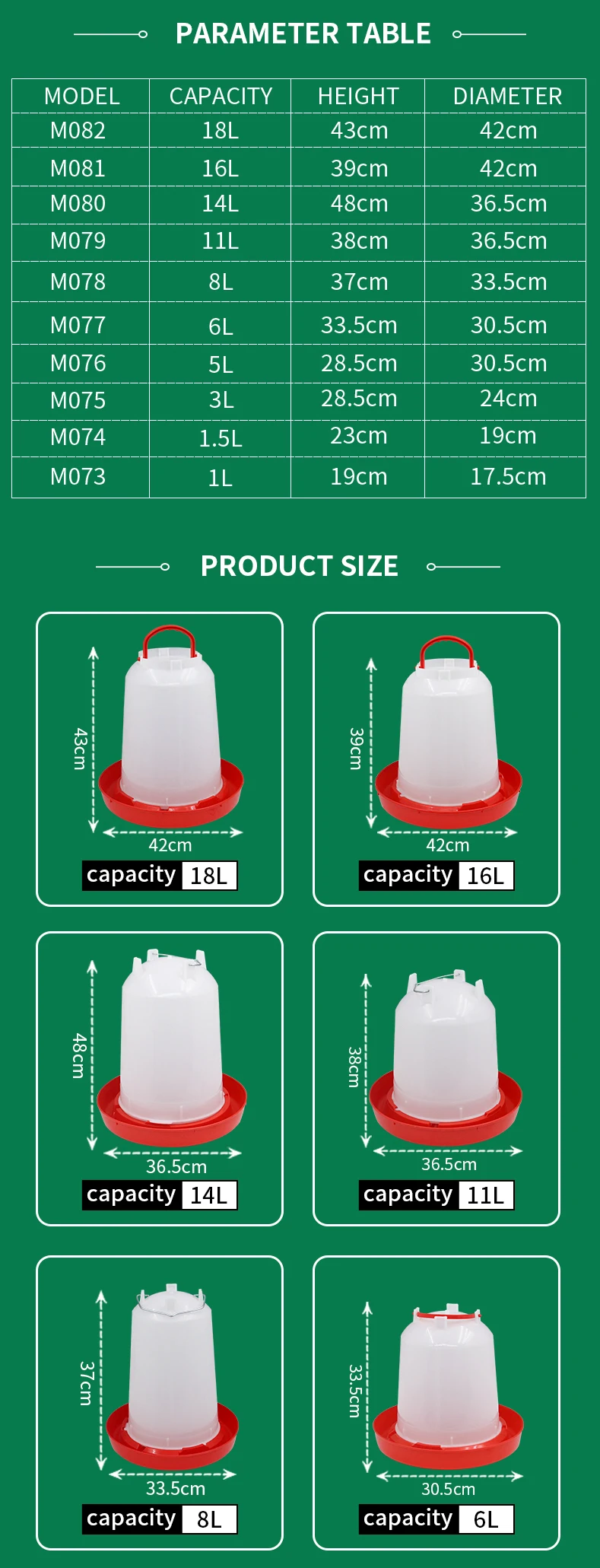 1/1.5/2/3/4/5/6/8/11/14/16/18L Automatic Chicken Water Bucket Plastic Poultry Rooster Hen Feeding Device Farm Water Supply