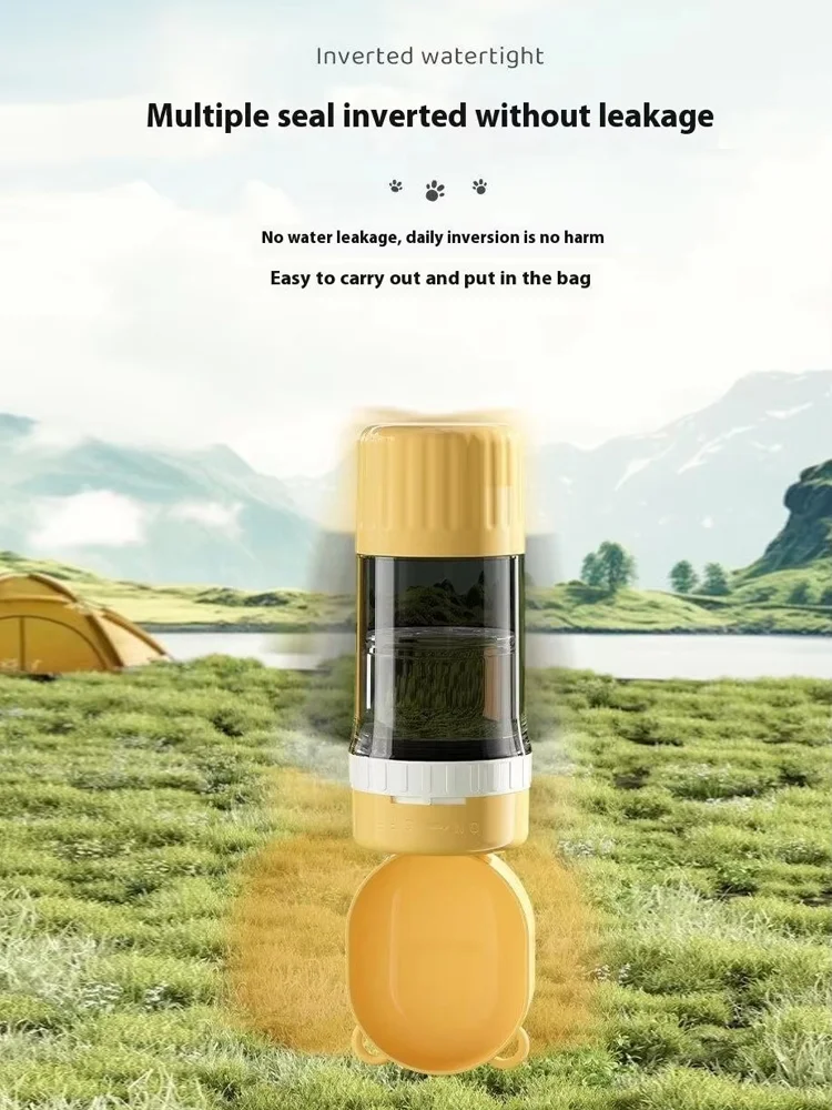 2-in-1 Leakproof Pet Bottle: 400ml Water + 180ml Food | On-the-Go Dog/Cat Travel Bowl for Hiking/Camping | Compact Dual Storage