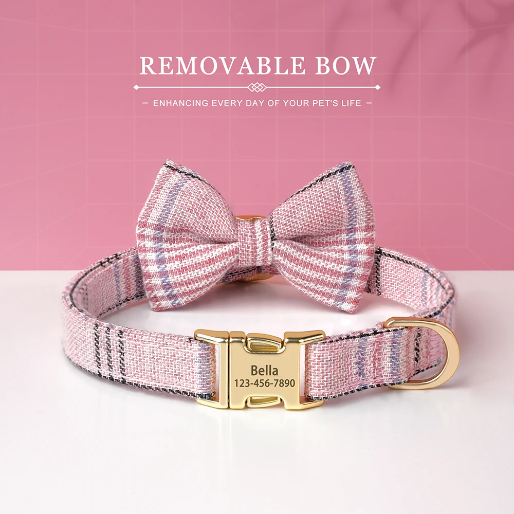 Personalized Dog ID Collar Cute Bowtie Pet Collars Necklace Free Engraving Puppy Cat Buckle Collar For Small Medium Dogs Cats