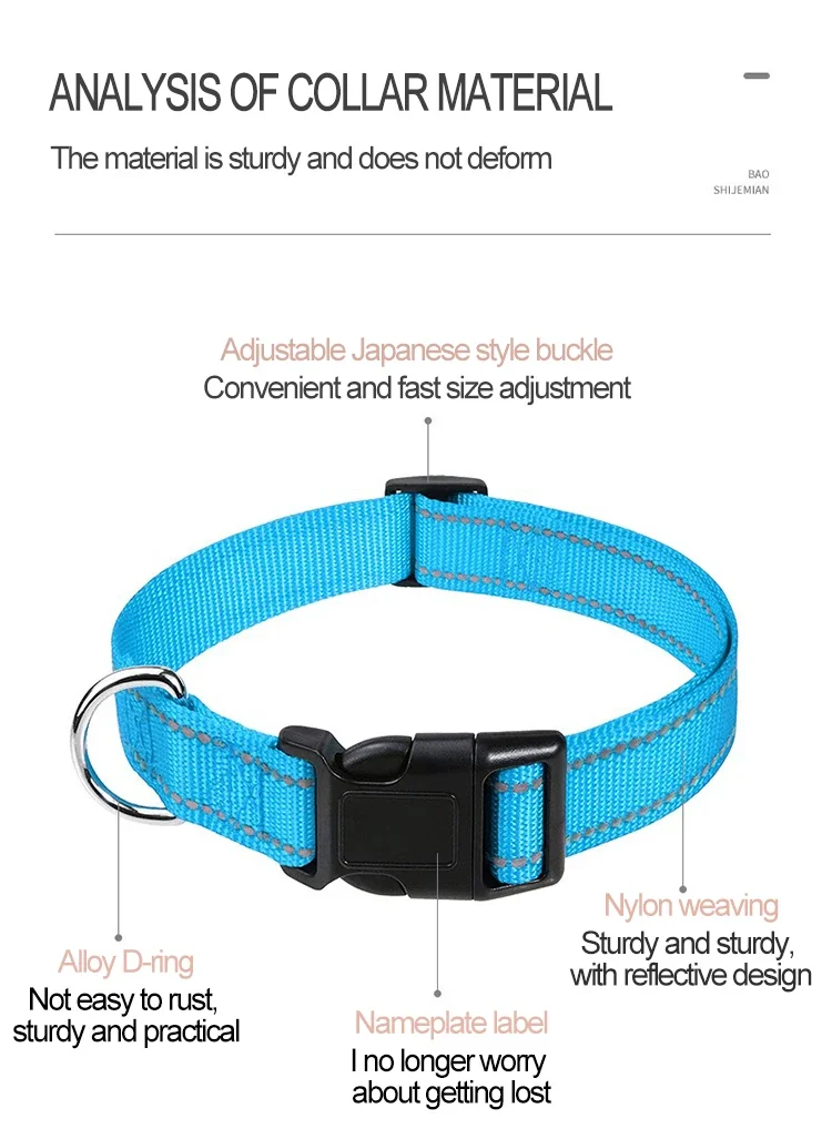 1PC Reflective Dog Collar with Buckle Adjustable Safety Nylon Collars for Small Medium Large Dogs