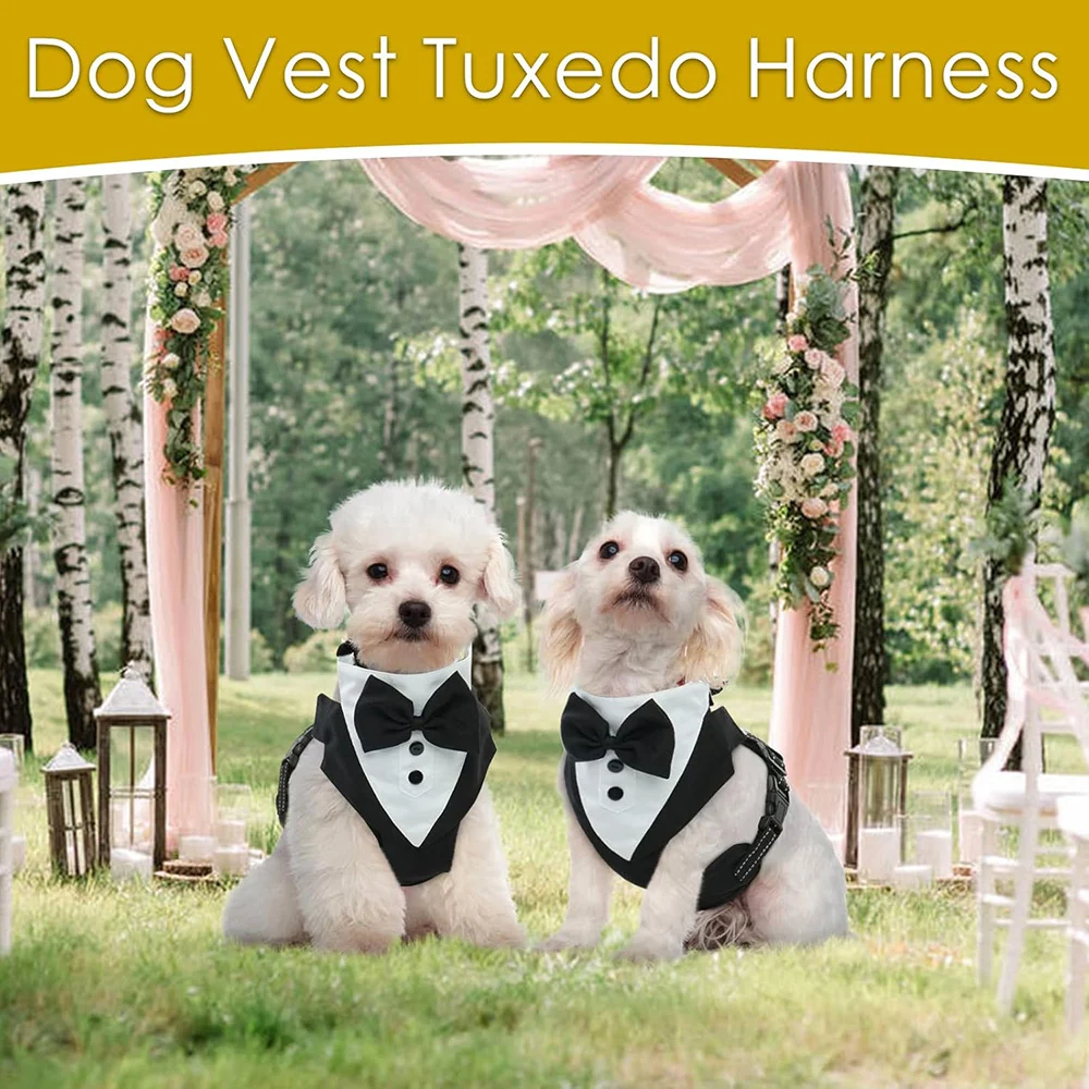 Dog Tuxedo for Wedding Outfit, Dog Suit and Tie Costumes for Birthday, Cosplay, Christmas Party, Pet Formal Wear with Bowtie