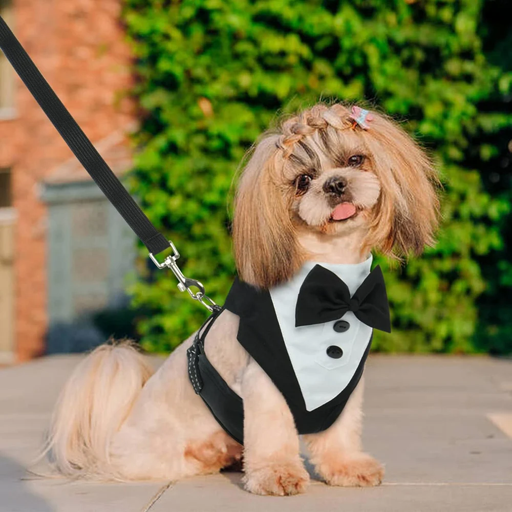 Dog Tuxedo for Wedding Outfit, Dog Suit and Tie Costumes for Birthday, Cosplay, Christmas Party, Pet Formal Wear with Bowtie