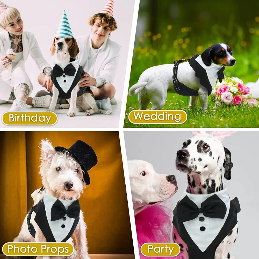 Dog Tuxedo for Wedding Outfit, Dog Suit and Tie Costumes for Birthday, Cosplay, Christmas Party, Pet Formal Wear with Bowtie