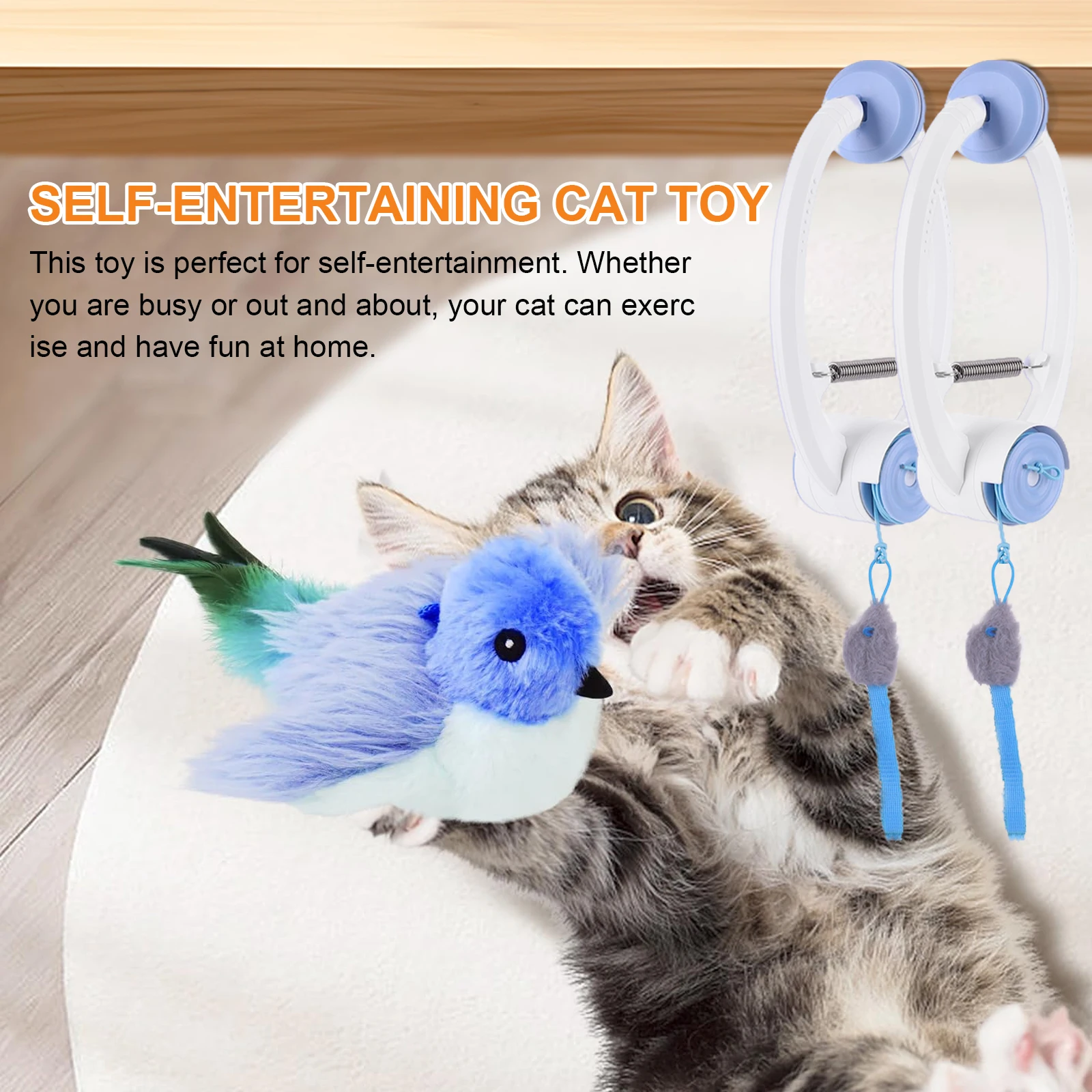 Door Hanging Auto-Rebound Cat Toy Retractable Kitten Teaser with 3 Catnip Mice Interactive Pet Play Toy for Indoor Playing Exer