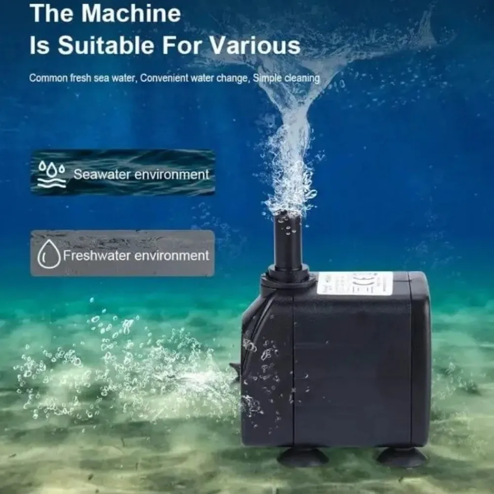 220V Black Submersible Water Pump Submersible Ultra-Quiet Fountain Pump with Suction Cup Mini Ponds Fountains Fish Pond Aquarium