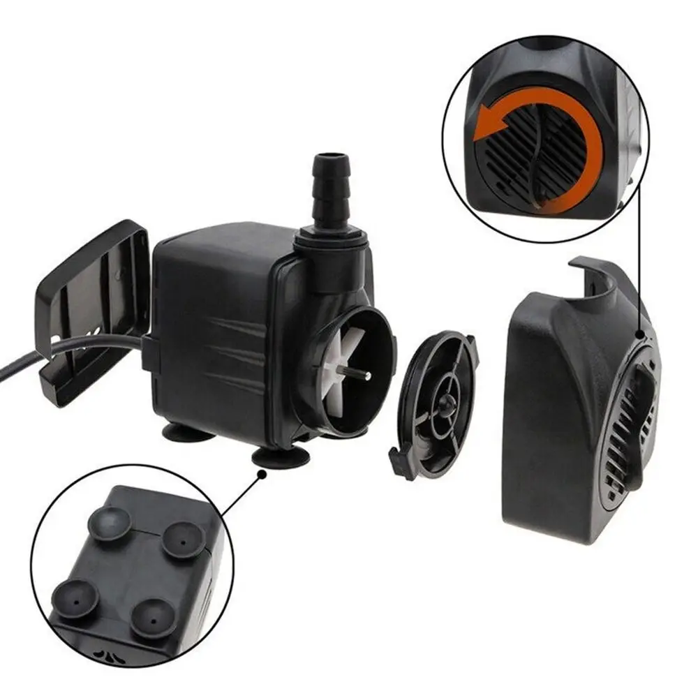 220V Black Submersible Water Pump Submersible Ultra-Quiet Fountain Pump with Suction Cup Mini Ponds Fountains Fish Pond Aquarium