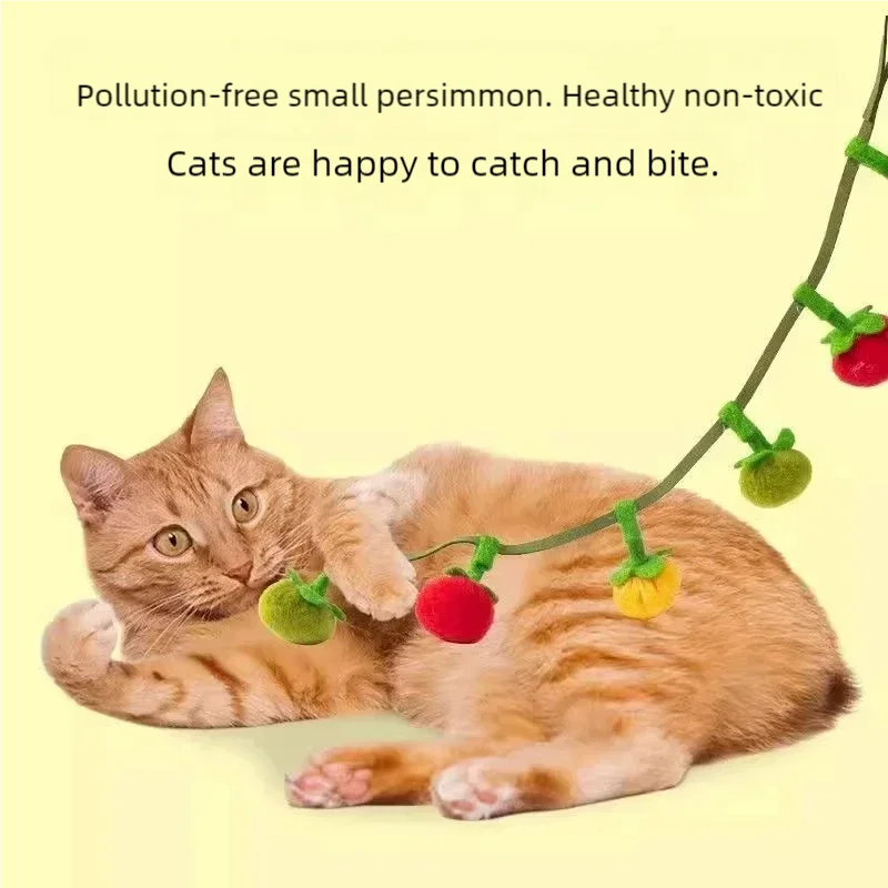 Durable Tomato Cat Teaser String Toy With Bell Self Play Interactive Kitten Toy Boredom Relief Essential Pet Supplies For Cats