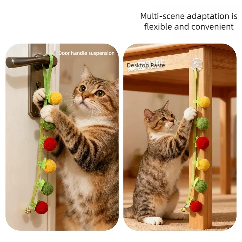Durable Tomato Cat Teaser String Toy With Bell Self Play Interactive Kitten Toy Boredom Relief Essential Pet Supplies For Cats