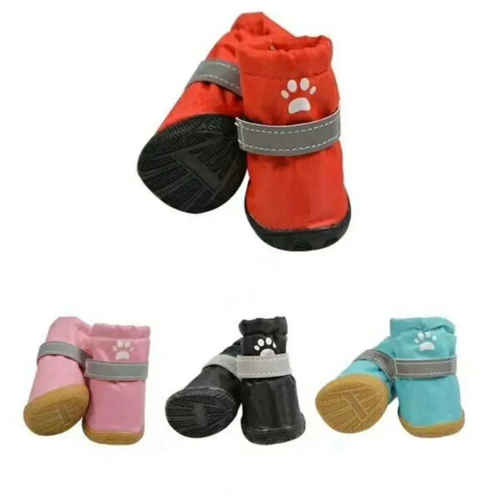 4pcs/set Pet Footwear Waterproof Pet Dog Shoes Anti-slip Wear Resistant Puppy Booties Reflective Pet Rain Shoes Small Medium Dog