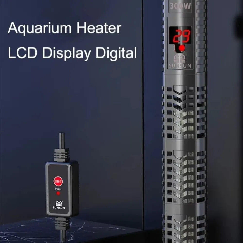 Quartz Glass Aquarium Submersible Heater Adjustable Temperature Non- Glass Fish Tank Heater LCD Display 20-34°C