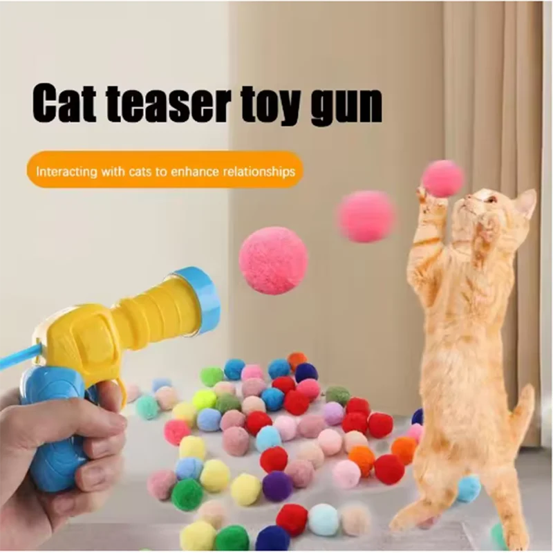 Hot Cat Toy Interactive High Fun Toy Gun 10/20/30/100Pcs Plush Ball Launches Quiet High Bounce Ball To Tease The Cat