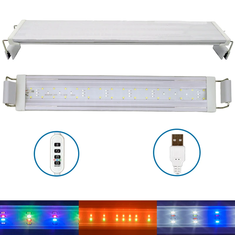 USB Fish Tank Clip Light, Dimmable Color, LED Aquarium Light for Aquatic Plant Grow Landscapes Decoration with Timer Function