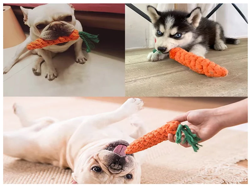 1Pcs Carrot Dog Bite Rope Pet Dog Toys Safe Durable Braided Bite Dog Chew Toys Resistant Puppy Molar Cleaning Teeth Cotton Rope
