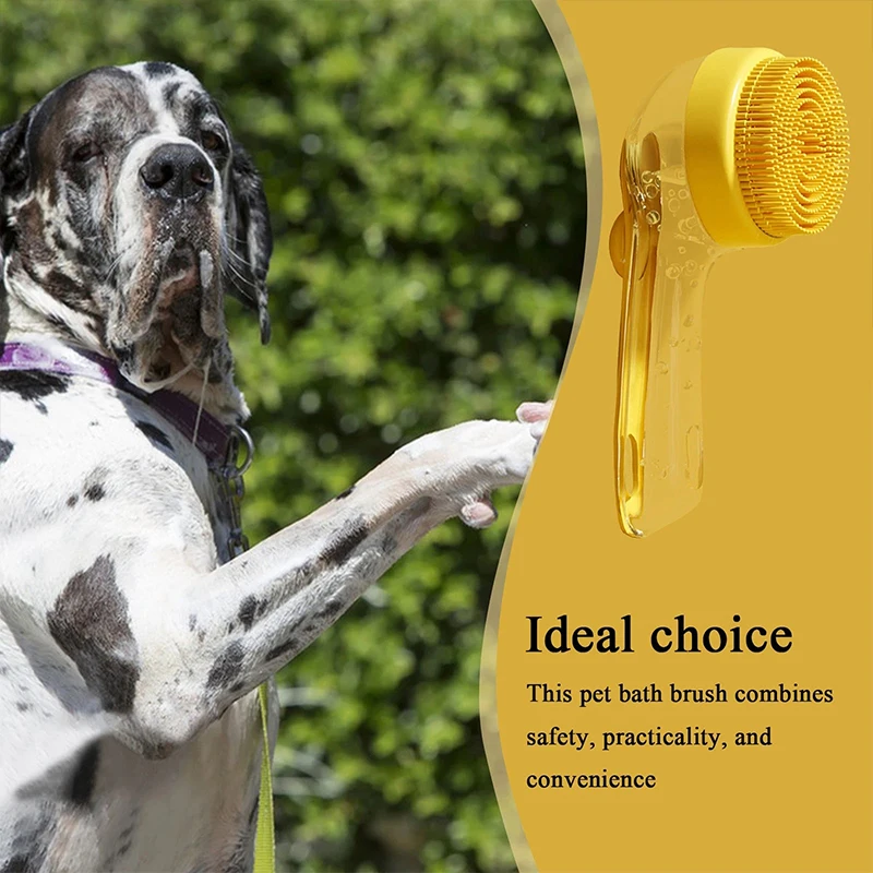 Pet Bathing Brush Long Handle Soft Silicone Shower Clean Tools Grooming Scrubber with Shampoo Dispenser Bath Brush for Dog & Cat